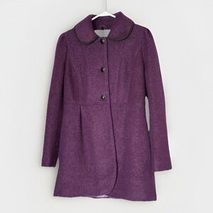 GUESS Wool Pea Coat Women Purple Button Tailored Jacket Classic Medium‎ Coquette